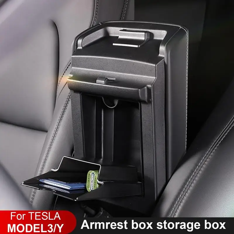 For Tesla Model3/Y Center Console Hiding Storage Box Magnetic Car Armrest Box Organizer Protective Cover Car Interior Accessory