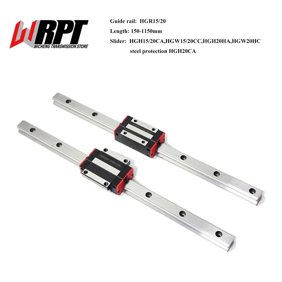 

Linear Guide Rail 2PCS HGR15 HGR20 150-1150mm+2PCS HGH15/20CA HGW15/20CC HGH20HA HGW20HC Slider Carriages For CNC Transmission