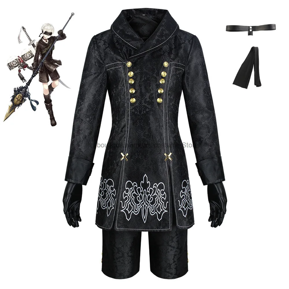 Spel 9S أزياء تنكرية YoRHa Nr. 9 نوع S موحد Jas Broek Oogmasker Handschoenen Pruik Voor Halloween Comic Con