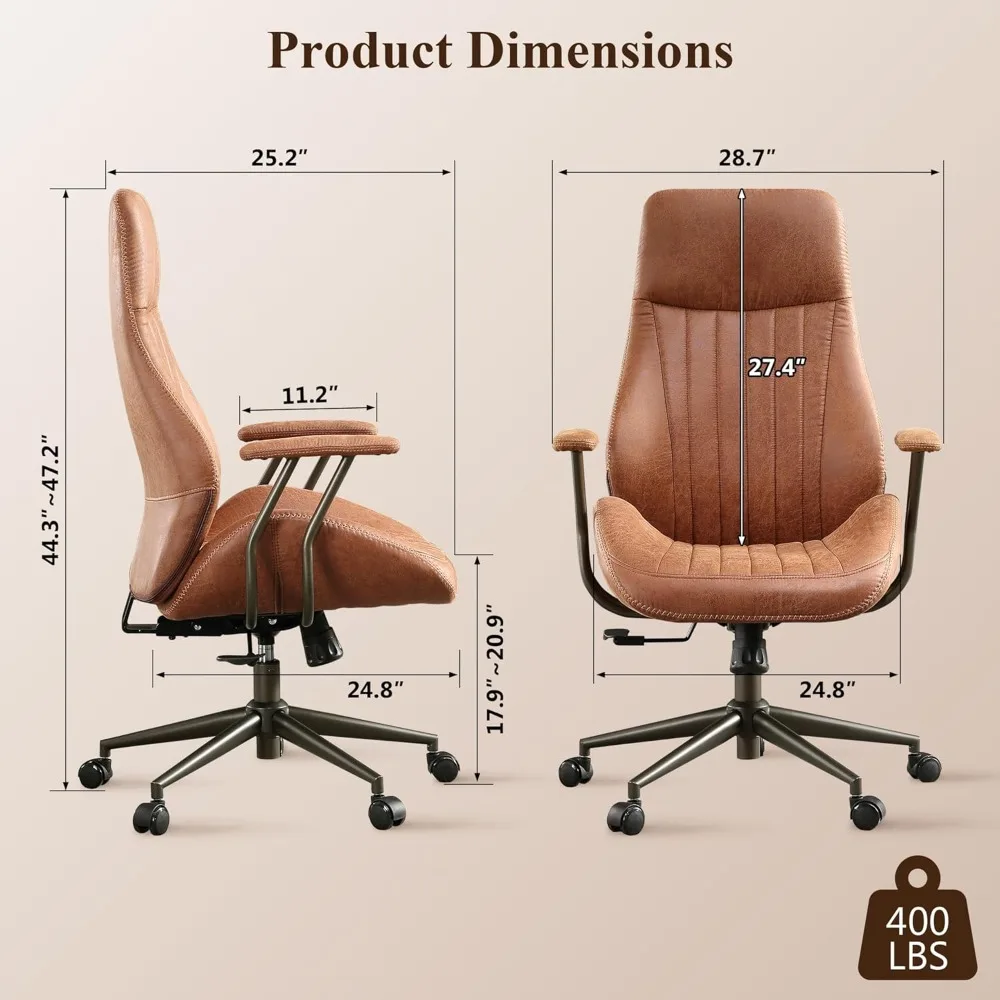 Mid Century Modren Office Chair,High Back Ergonomic Executive Chair with Lumbar Support, Computer Desk Swivel Task Chair with Wh
