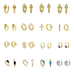 Minimalist Cross Snake Bling Zircon Hoop Earring for Women Colorful Crystal 18K Plated Gold Color Ear Rings Jewelry Pendientes