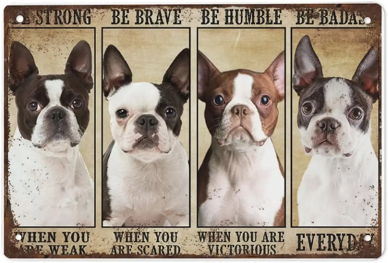 Be Strong Humble Badass Boston Terrier Dog Lover Decor tin Sign,Retro Signs Home Decoration Gifts for Mom, Dad and Friends Metal