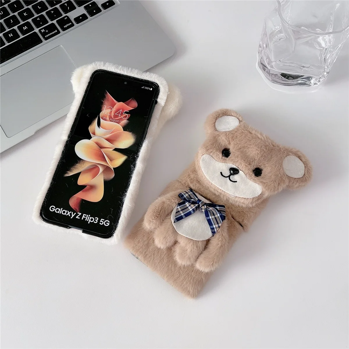 Cute three-dimensional plush bear phone case for Samsung Galaxy Z Flip 3 4 5 all-inclusive plush phone case