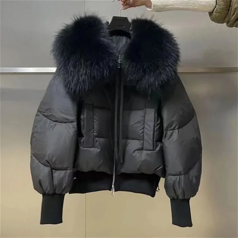 Short Down Cotton-padded Jacket Big Fur Collar Loose High-grade Young Middle-Aged Lady Korean Warm Cotton-padded Jacket Woman