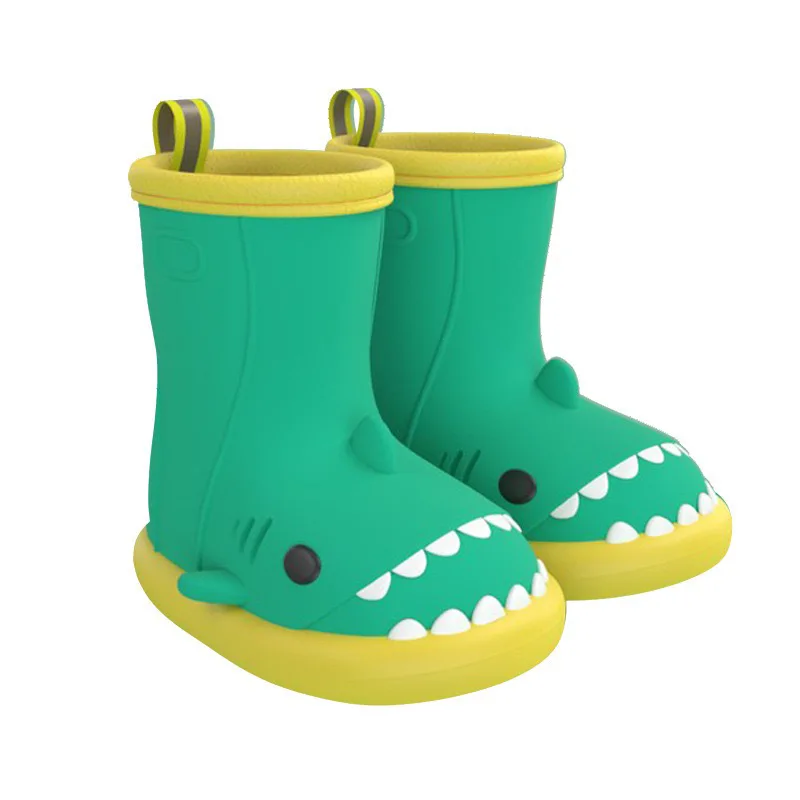 Cute Popular Waterproof  Soft Sole Little Boys Girls Parent Child Shark Rain Boots Summer Anti Slip Cartoon Mid Calf Water Boots