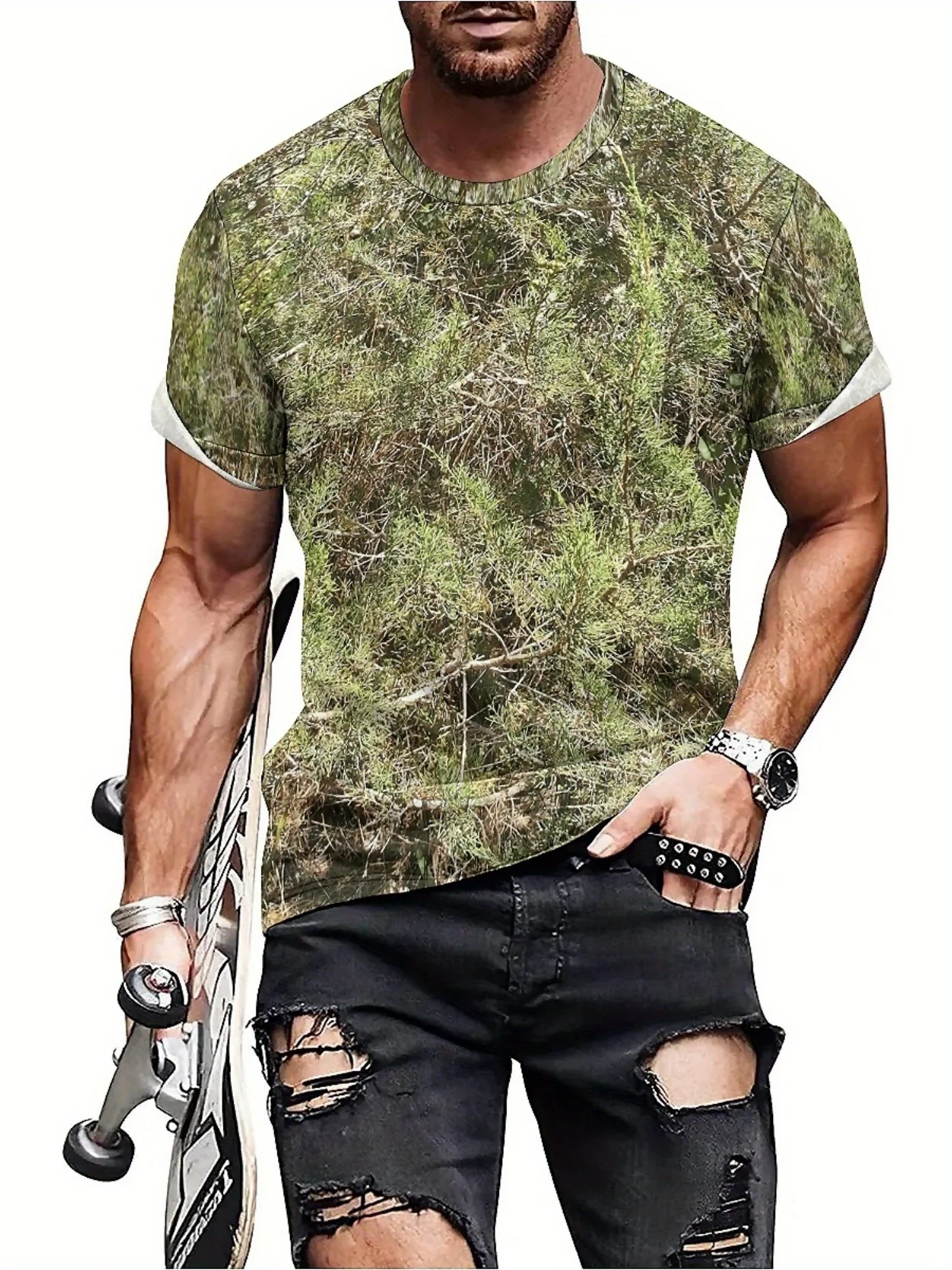

Men's & Women's Hip-Hop Style 3D Printed Geometric Camouflage T-Shirt - Soft Polyester, All-Season Comfort, Plus Size