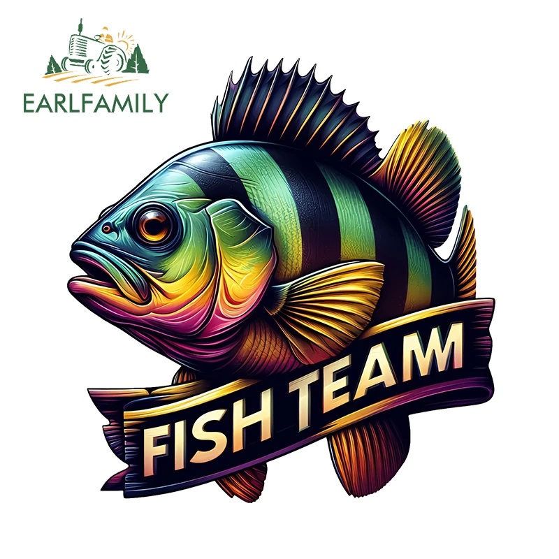 

EARLFAMILY 13cm × 12.4cm Fish Team Logo Car Stickers Amuisng Vivid Animals Design Decals Fashionable Car Occlusion Scratch