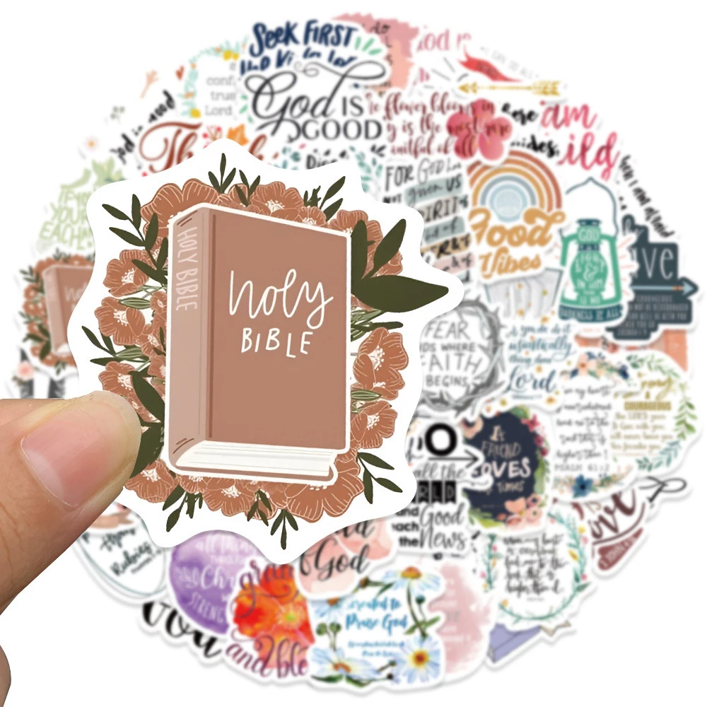 10/30/50/100pcs Bohemian Style Jesus Bible Phrase Stickers Vintage Aesthetic Cartoon Sticker DIY Scrapbook Guitar Phone Decals