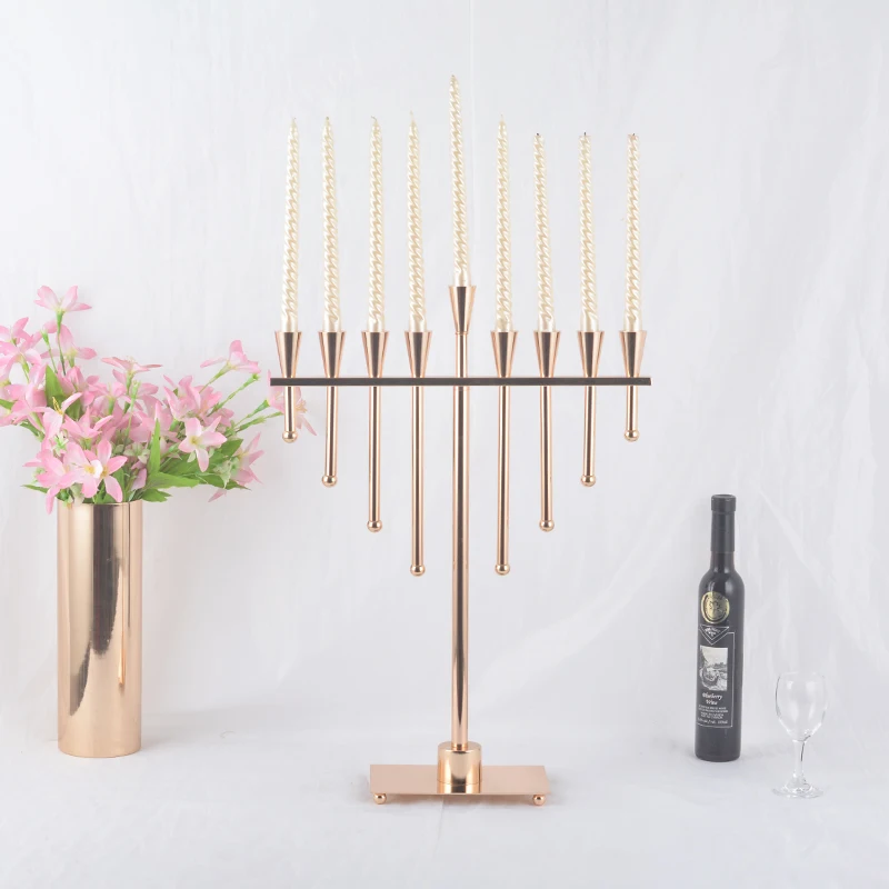 10PCS New Metal Gold Plated Candle Holders 9-Arms Stand High Quality Pillar Wedding Portavelas Candelabra Home Hotel Decoration