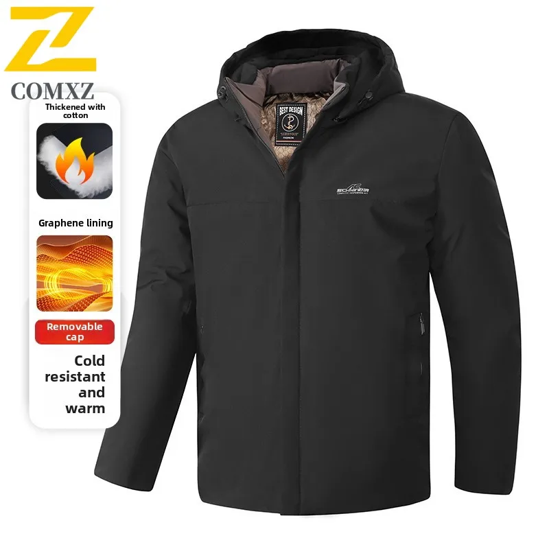 الرجال سترة قطن 2025 نموذج وأضاف الصوف سميكة العزل الدافئة هود سترة معطف في الهواء الطلق ملابس الشتاء غير رسمية سترة قطن #1