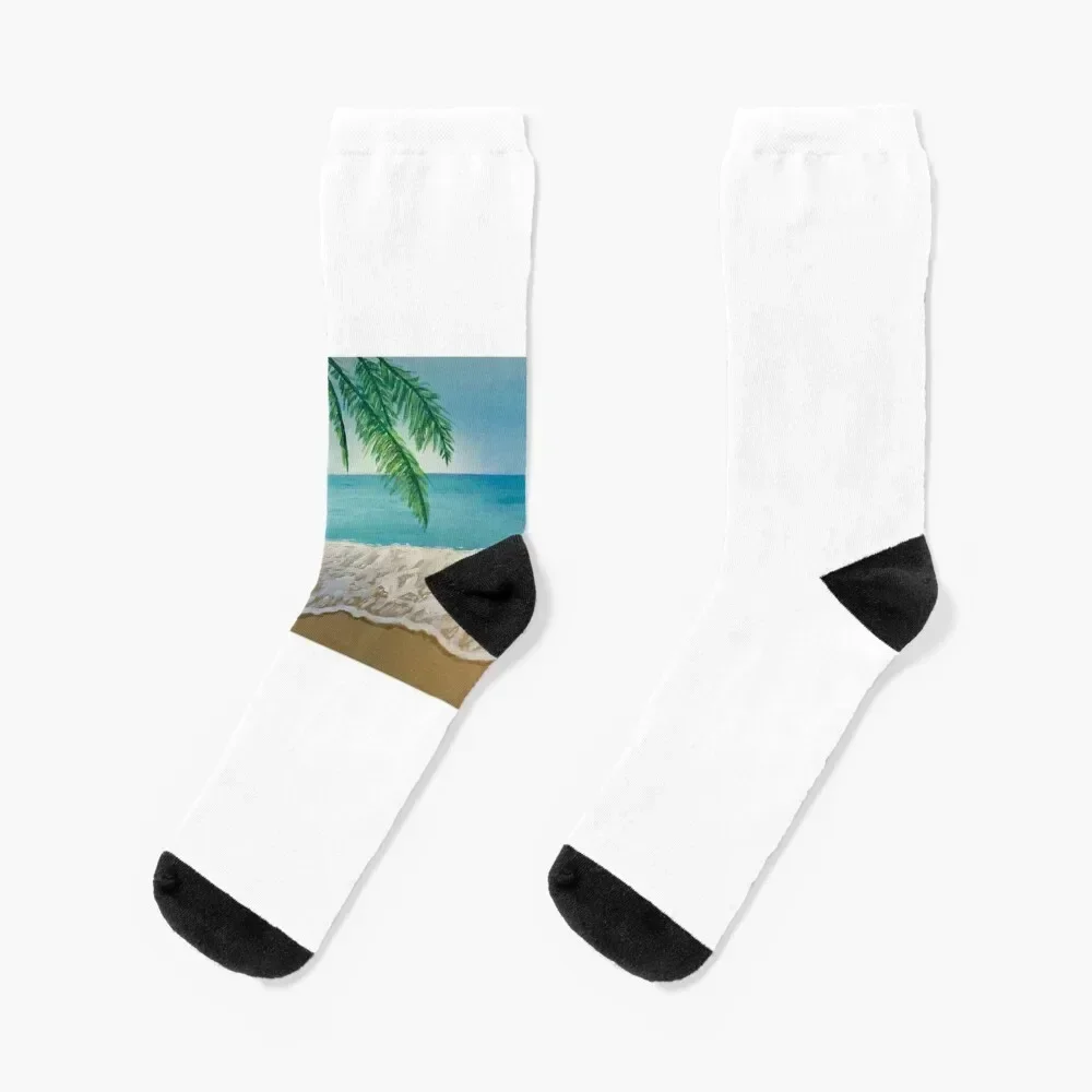 

Sunny Hawaiian Beach Painting Socks warm winter funny gifts anti-slip crazy Socks Men Women's