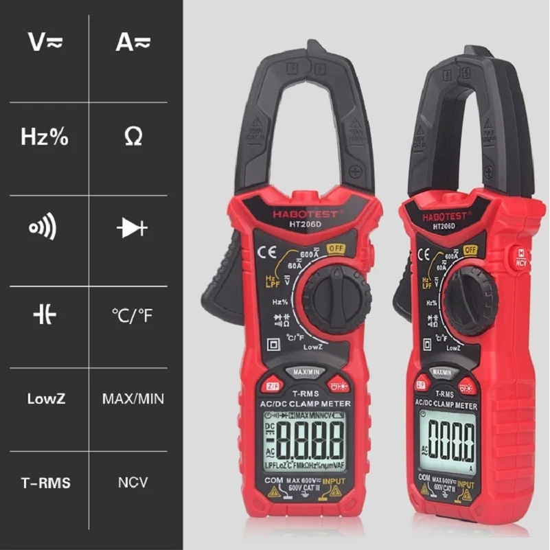 Mayilon HT206A HT206B HT206D 600A Digital Clamp Multimeter for Measuring AC/DC Voltage Current NCV Temperature Voltmeter