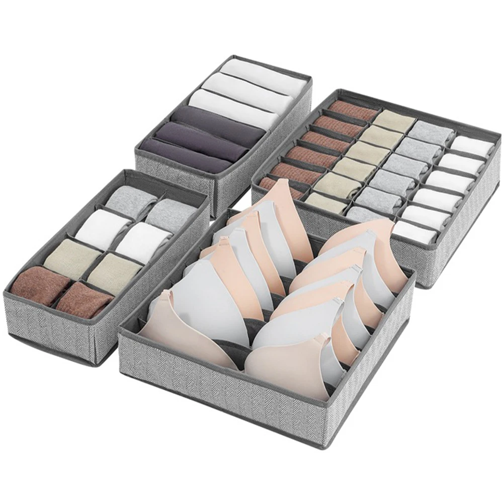 

4Pcs Underwear Storage Box Foldable Fabric Sock Drawer For Clothing Bra Underwear Box Socks Small Items