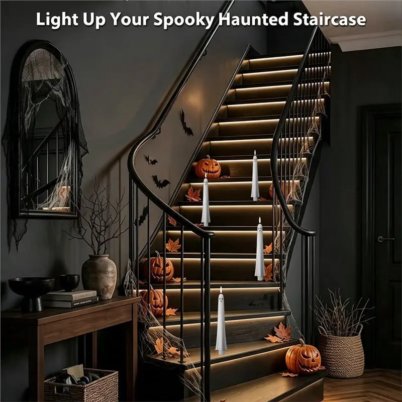 IALJ-Ghost Flameless Taper Candles 6PCS With Remote Control And Timer Led Candlesticks 3D Wick Halloween Decorations