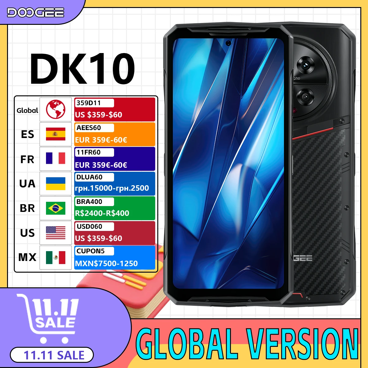 

DOOGEE DK 10 Rugged Phone Dimensity 5G 8020 Morpho Quad Camera 50MP 6.67" 120Hz 2.5K AMOLED 12GB RAM+512GB ROM 120W Fast Charge