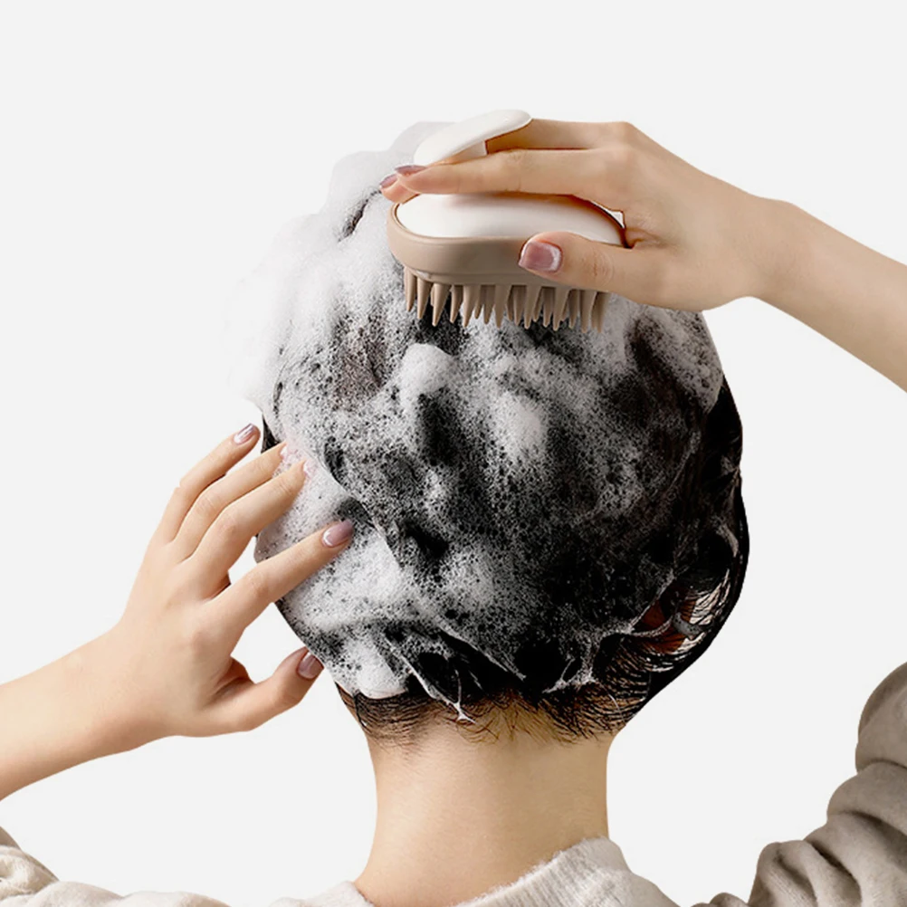 

Silica Gel Scalp Comb Beige Ergonomic H Scrubber Soft Silicone Anti D ruff Shower Hair Care Tool Deep Cleansing