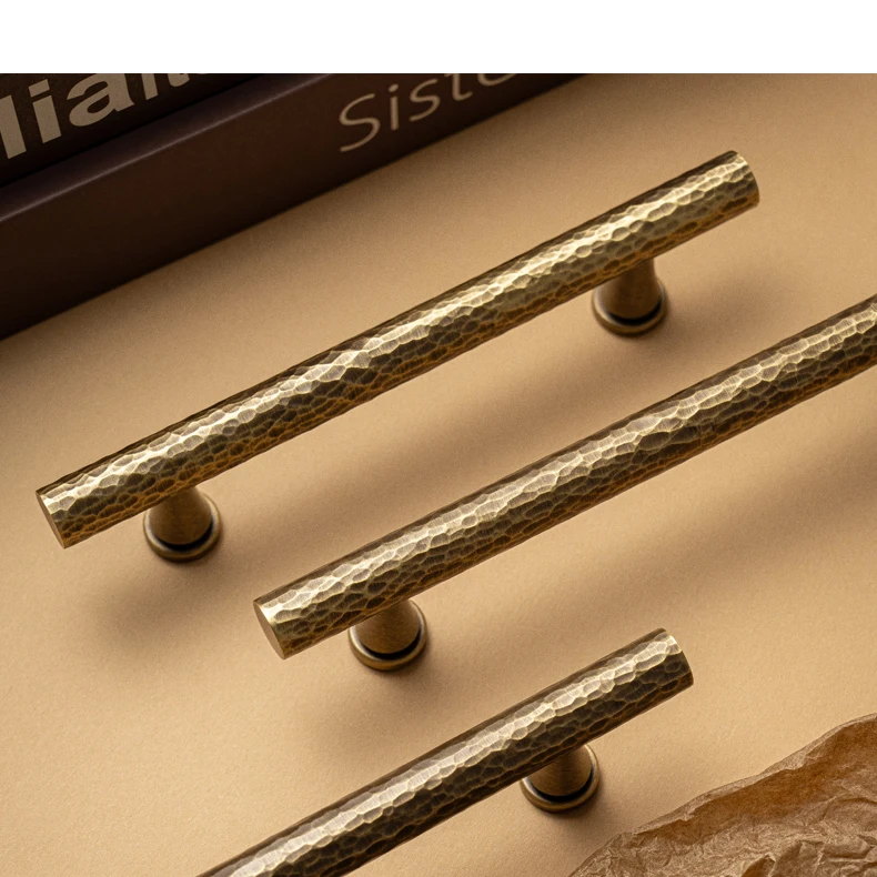 Hand-hammered antique brass cabinet handle 5