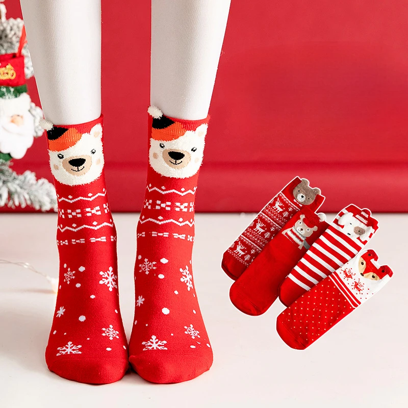 1 para świątecznych skarpetek z wysokim stanem dla kobiet Coral Velvet Casual Warmth Softness Cuteness Girl Boy Floor Socks Christmas Style