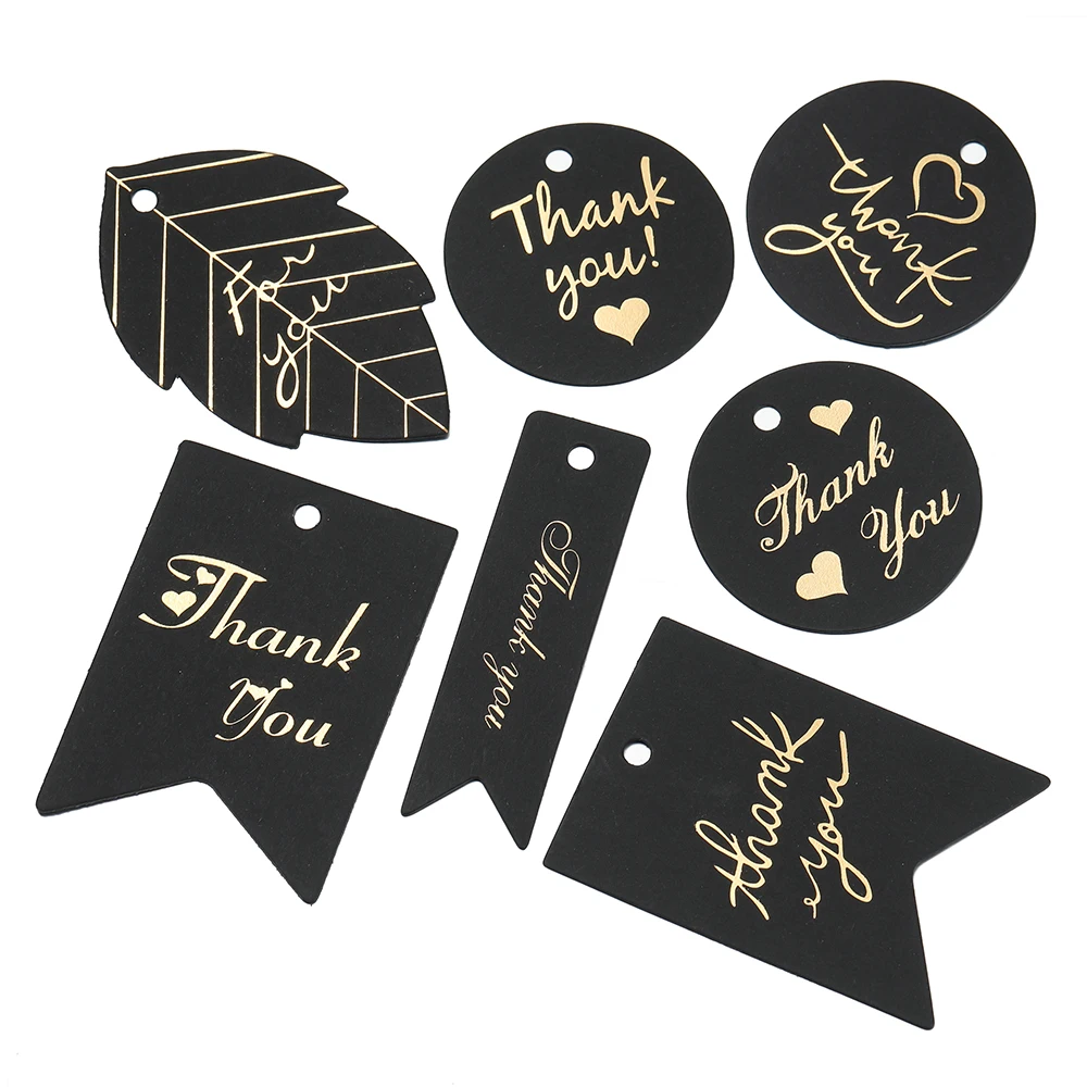 

50pcs/Lot Bronzing Stamping Thank You Paper Card Tags Black White Handmade Gift Wrapping DIY Jewelry Accessories Price Label