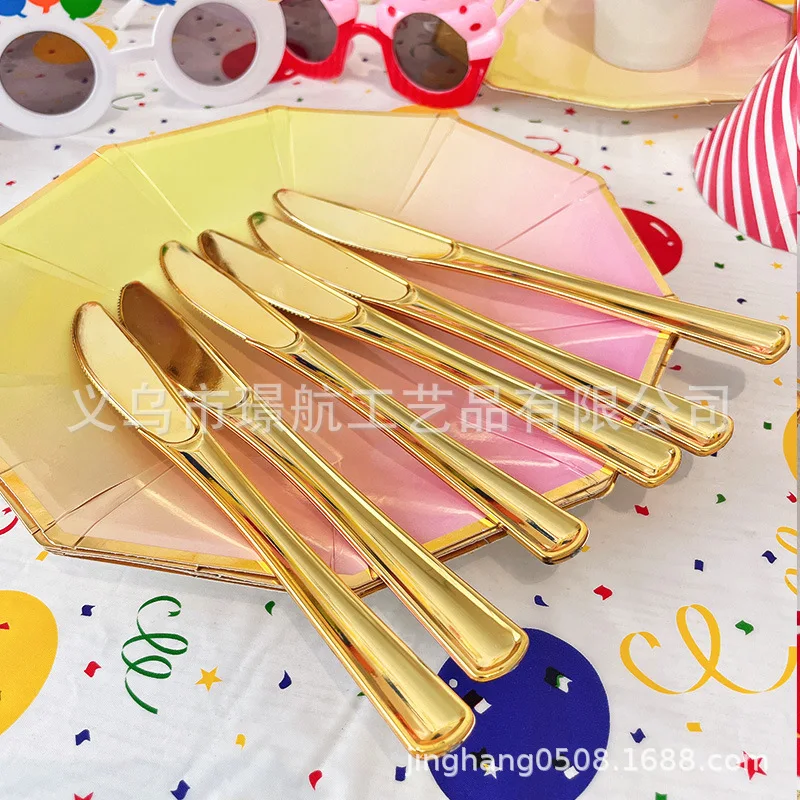 6Pcs Rainbow  Spoon Fork Knife Set Girl Birthday Party Disposable Cutlery