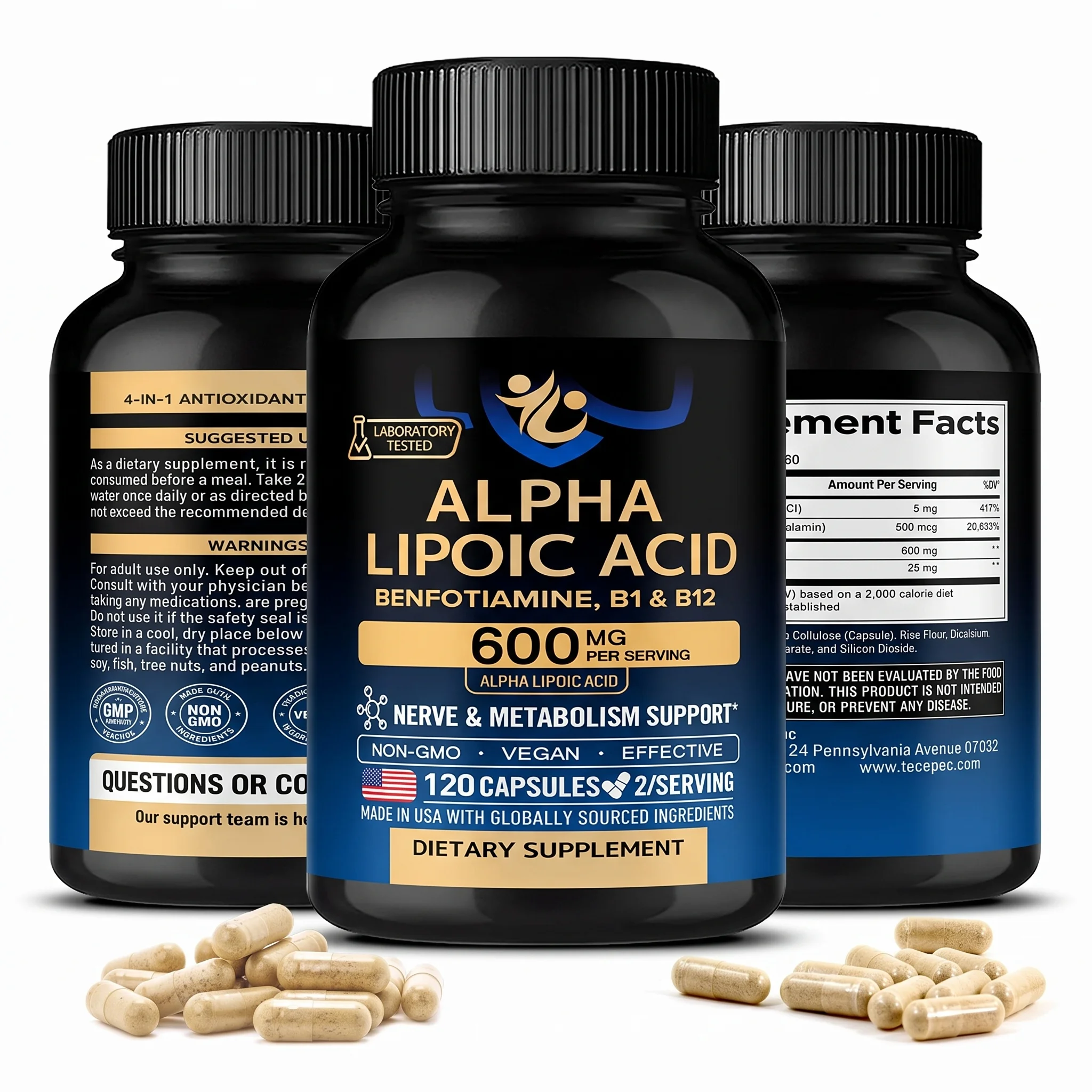 Premium Alpha Lipoic Acid 600mg - ALA Supplement with Benfotiamine Support Antioxidant, Nerve, Brain, Liver, Energy & Metabolism