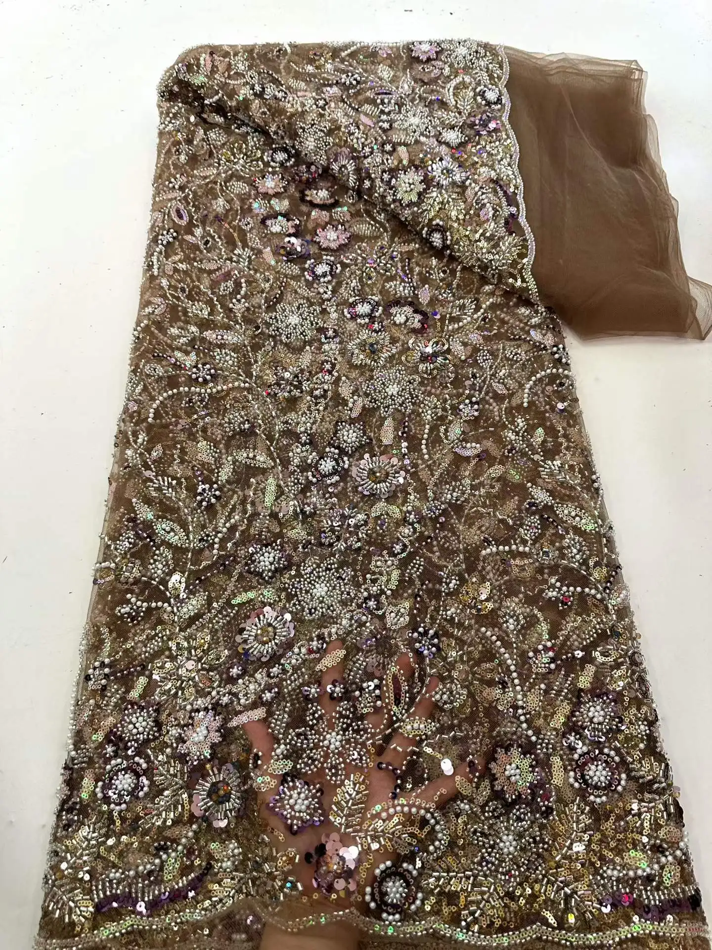 

Heavy Beaded Lace Fabric 2026 High Quality Nigerian Sequin Pearl Lace French Tulle Fabric For Wedding Party Dresses Sewing