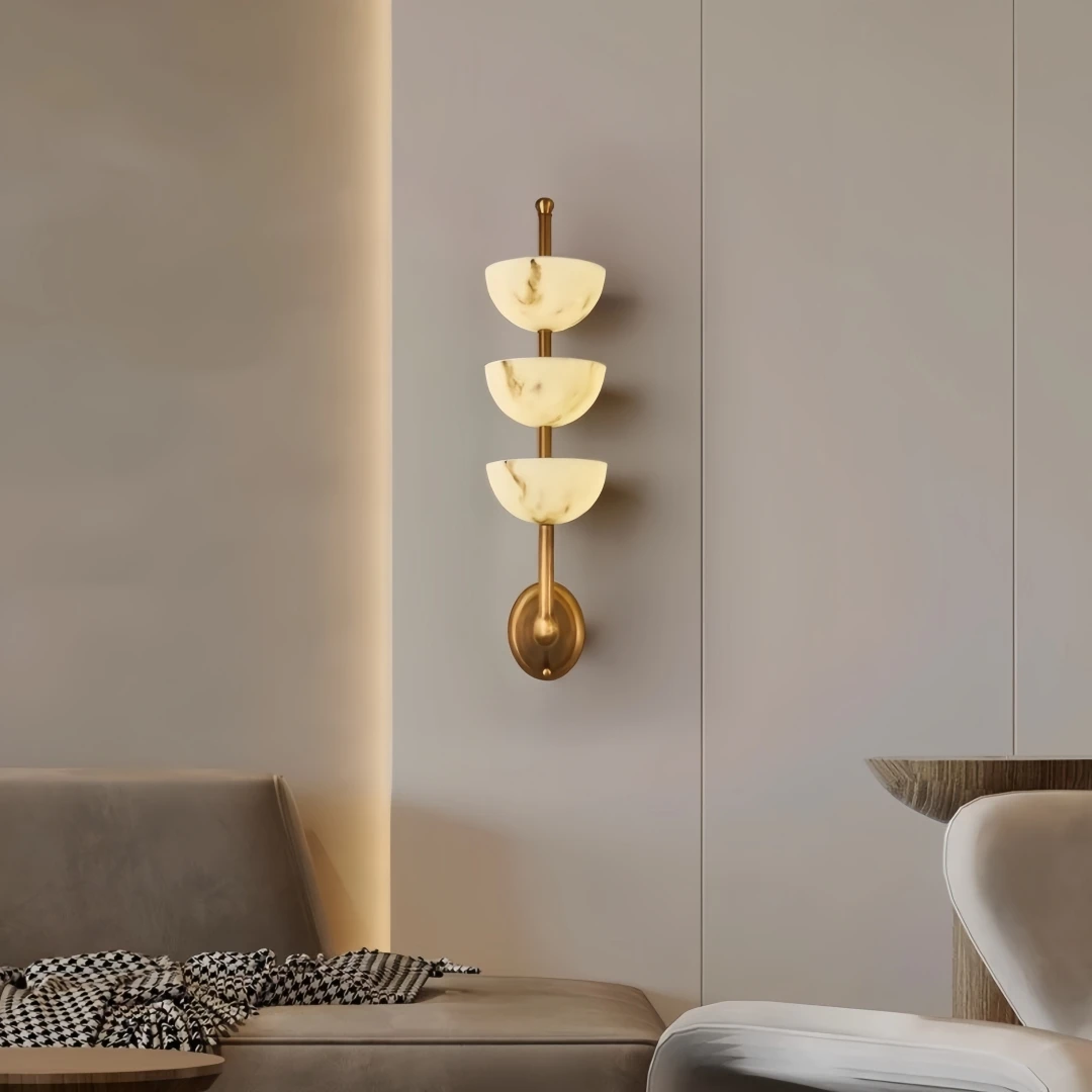 

Nordic Luxury Marble LED Wall Lamp Modern Copper Background Wall Light Bedroom Hotel Villa Office Decor Creative Indoor Sconce