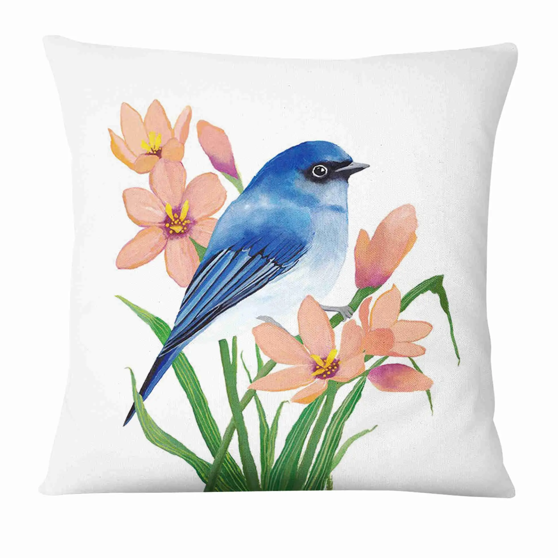 Colored flower and bird butterfly printed pattern cushion cover for home living room sofa bedroom decorative pillowcase