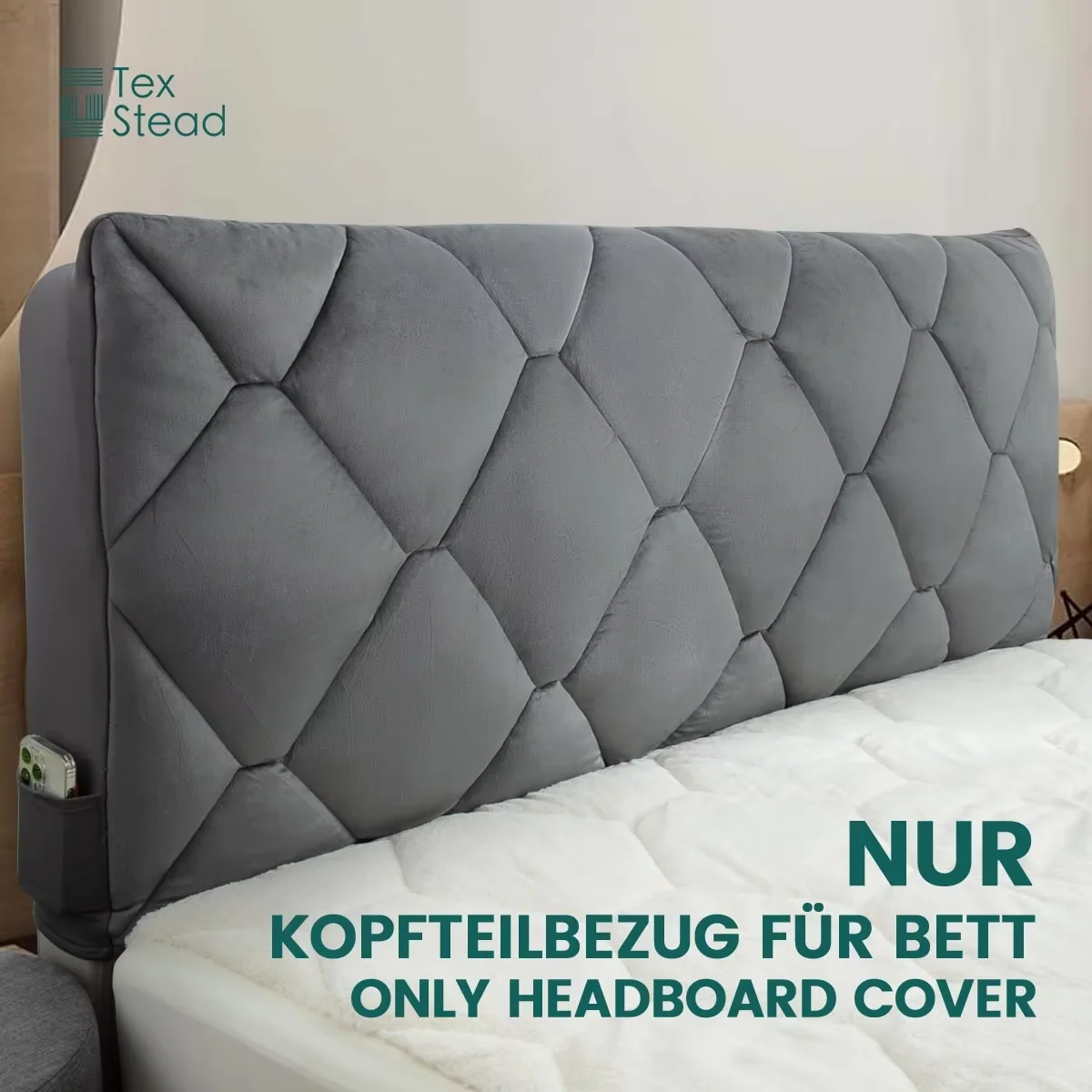 Holland Velvet Headboard Cover,Large Rhombic Lattice All-inclusive,Bed Head Dust Protector,Soft Knitted Thick Polyester