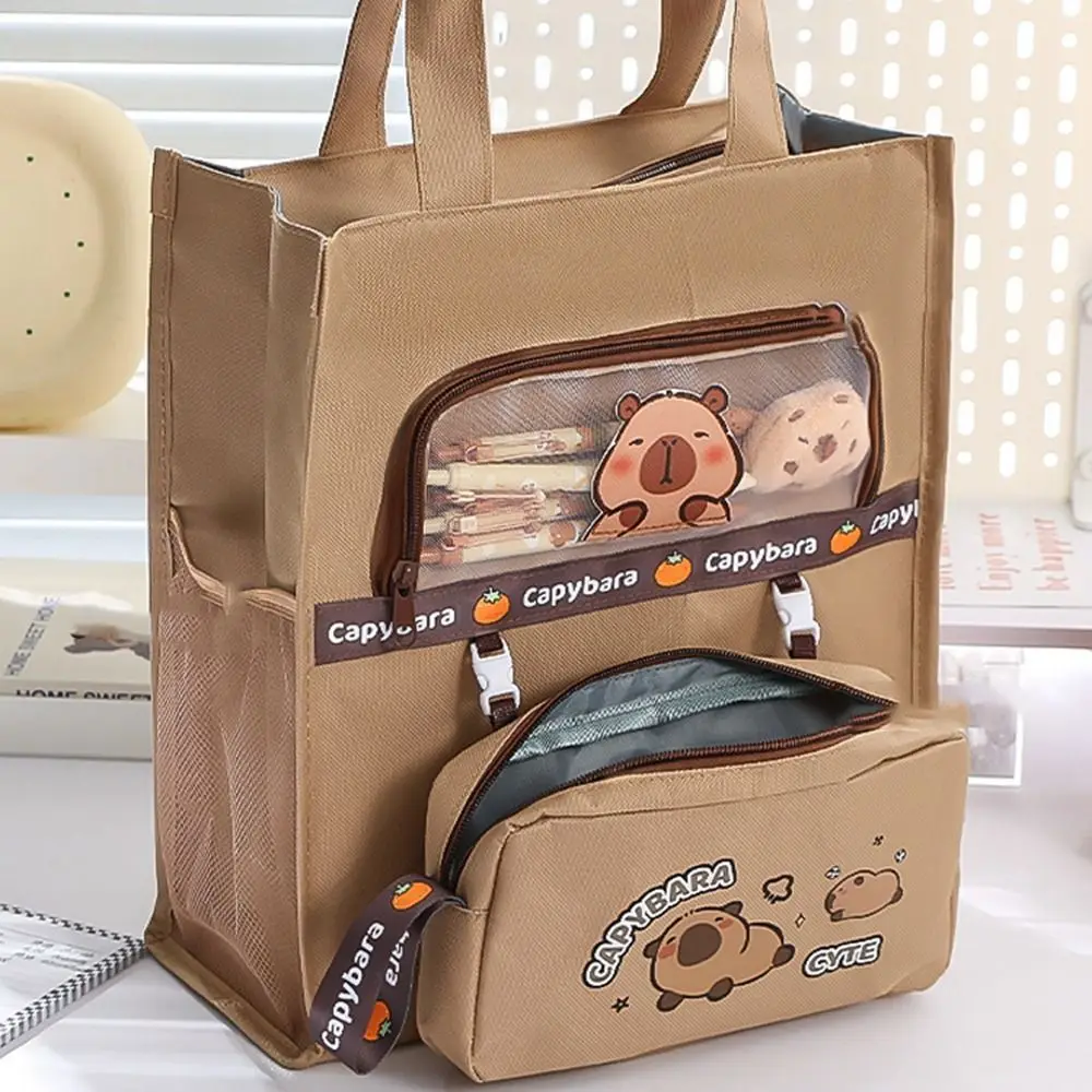 

Легкие сумки с капибарой, многоразовые сумки с пеналом, холщовые сумки-тоут, школьные принадлежности большой емкости