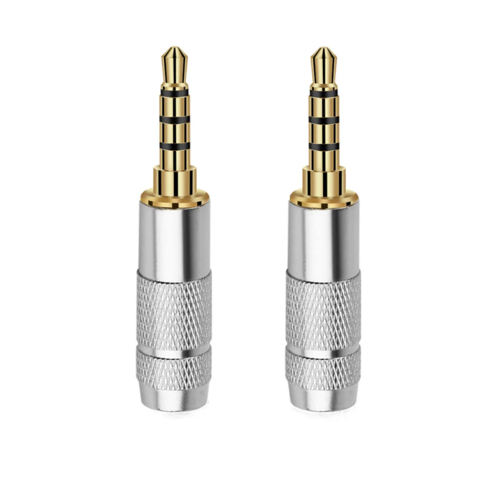 2pcs 3.5mm 90 Degree Headphone Plug Jack 4 Pole TRRS Gold Plated Copper Adapter Earphone Line Connector 6.0mm Wire Hole Audio