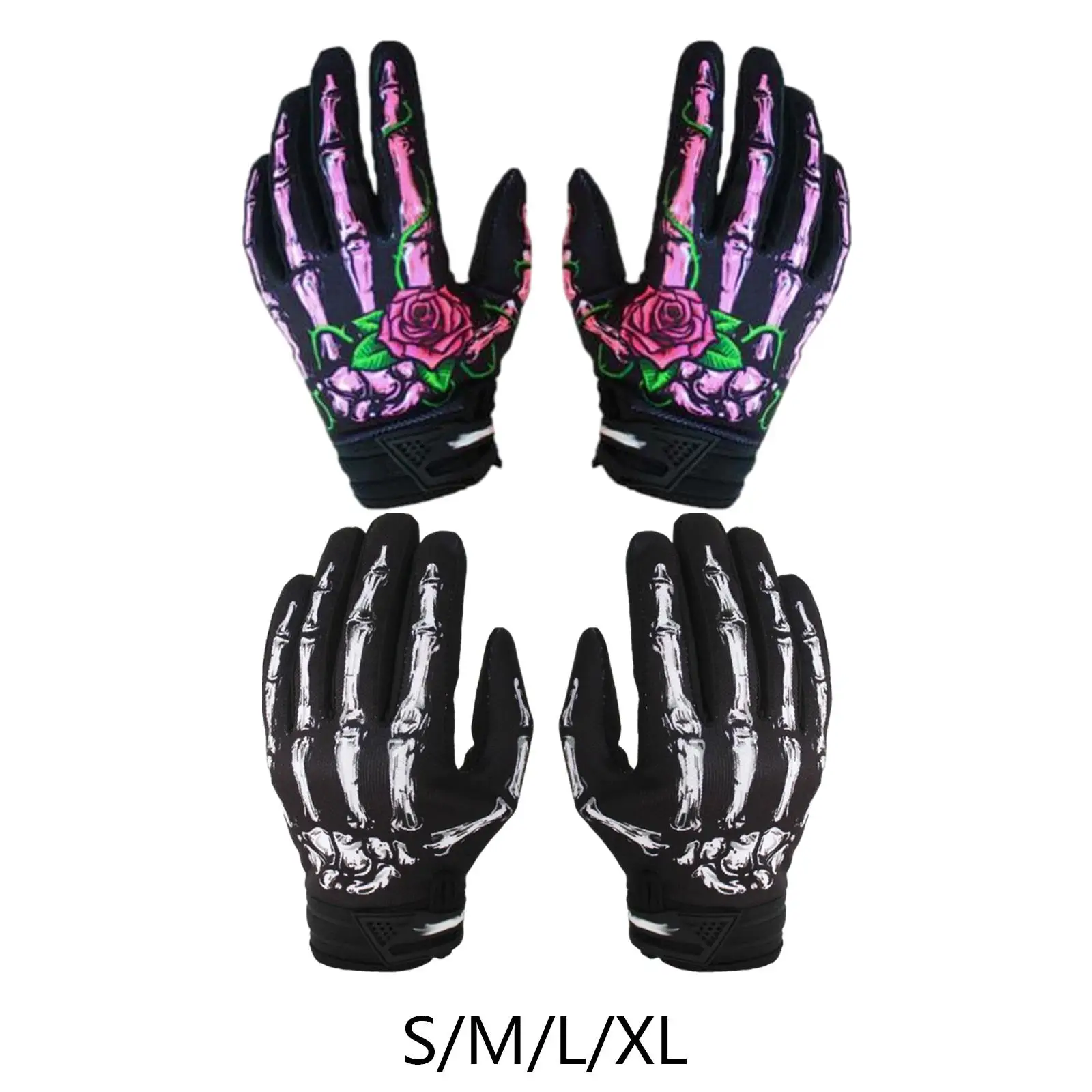Skeleton Bones Pattern Motorcycle Gloves Anti Slip Breathable Cycling Gloves Riding Gloves for Halloween Props Multipurpose