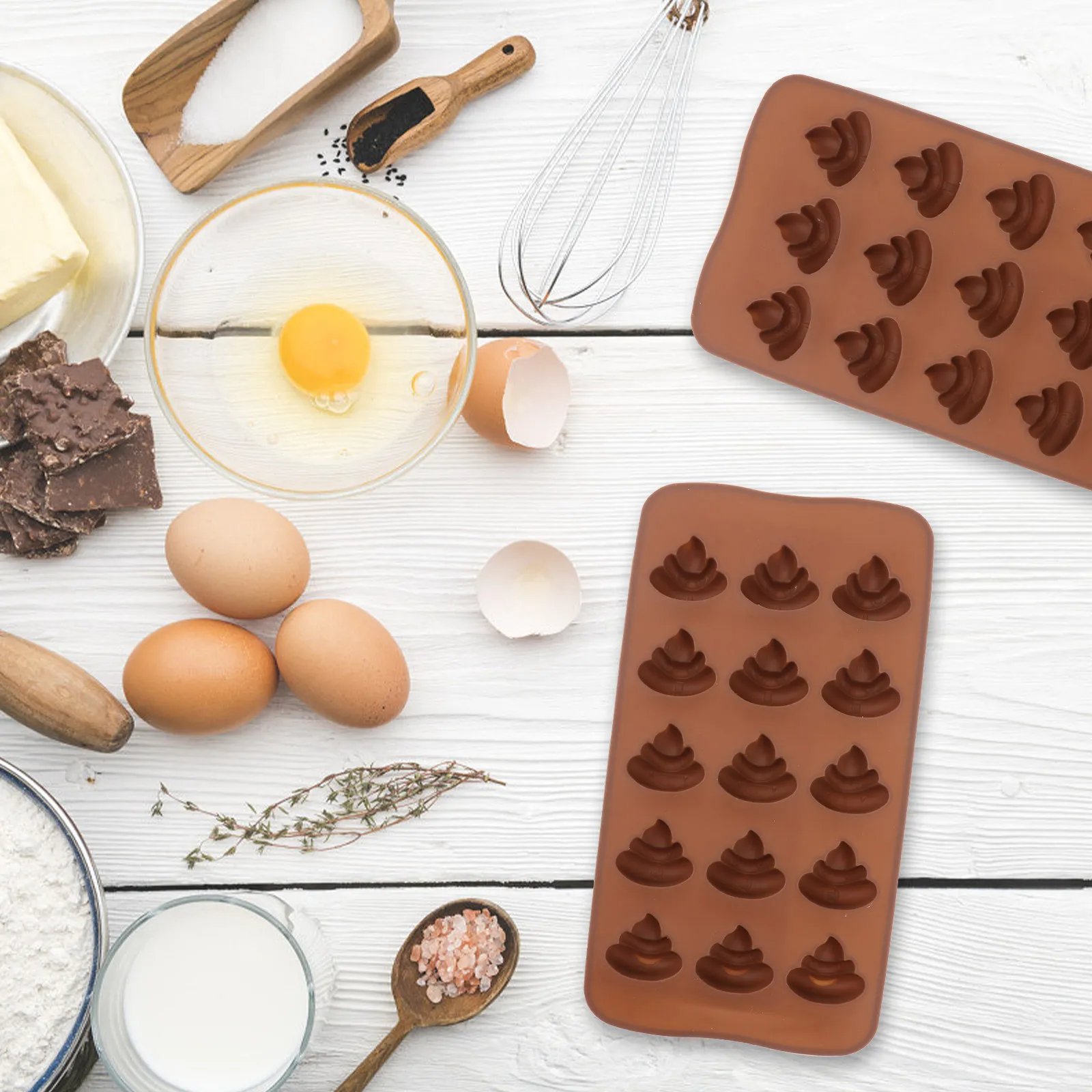 3Pcs Poop Shape Silicone Baking Molds 15 Cavities DIY Candy Chocolate Jelly Ice Cube Mold Dishwasher Safe Kitchen Essentials