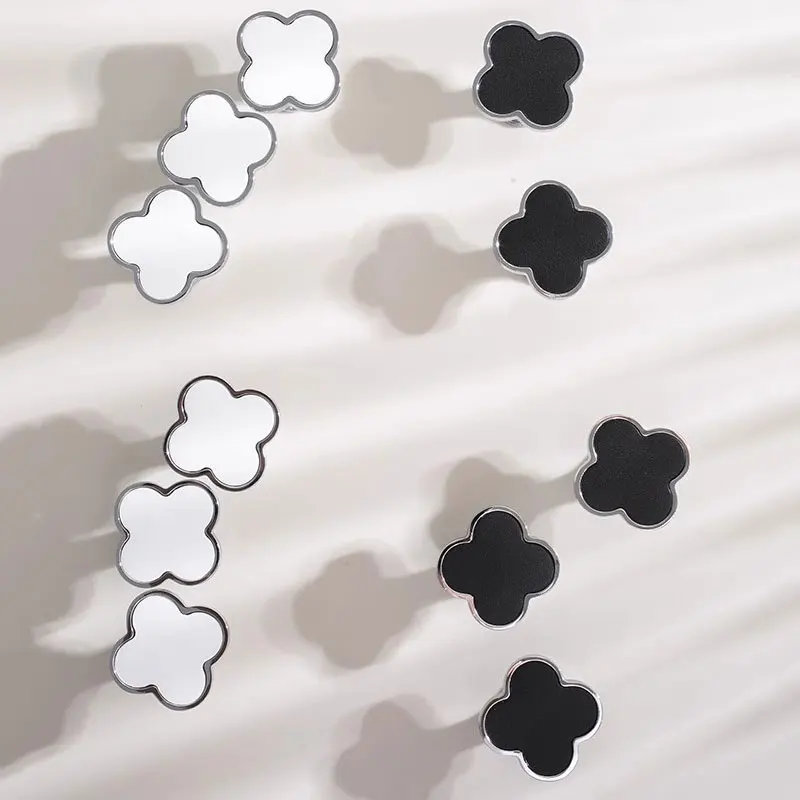 Beicai Bright Chome Flower Cabinet Handles Drawer Wardrobe Pulls Home Decor Four Leaf Clover Door Knobs Furniture Hardware