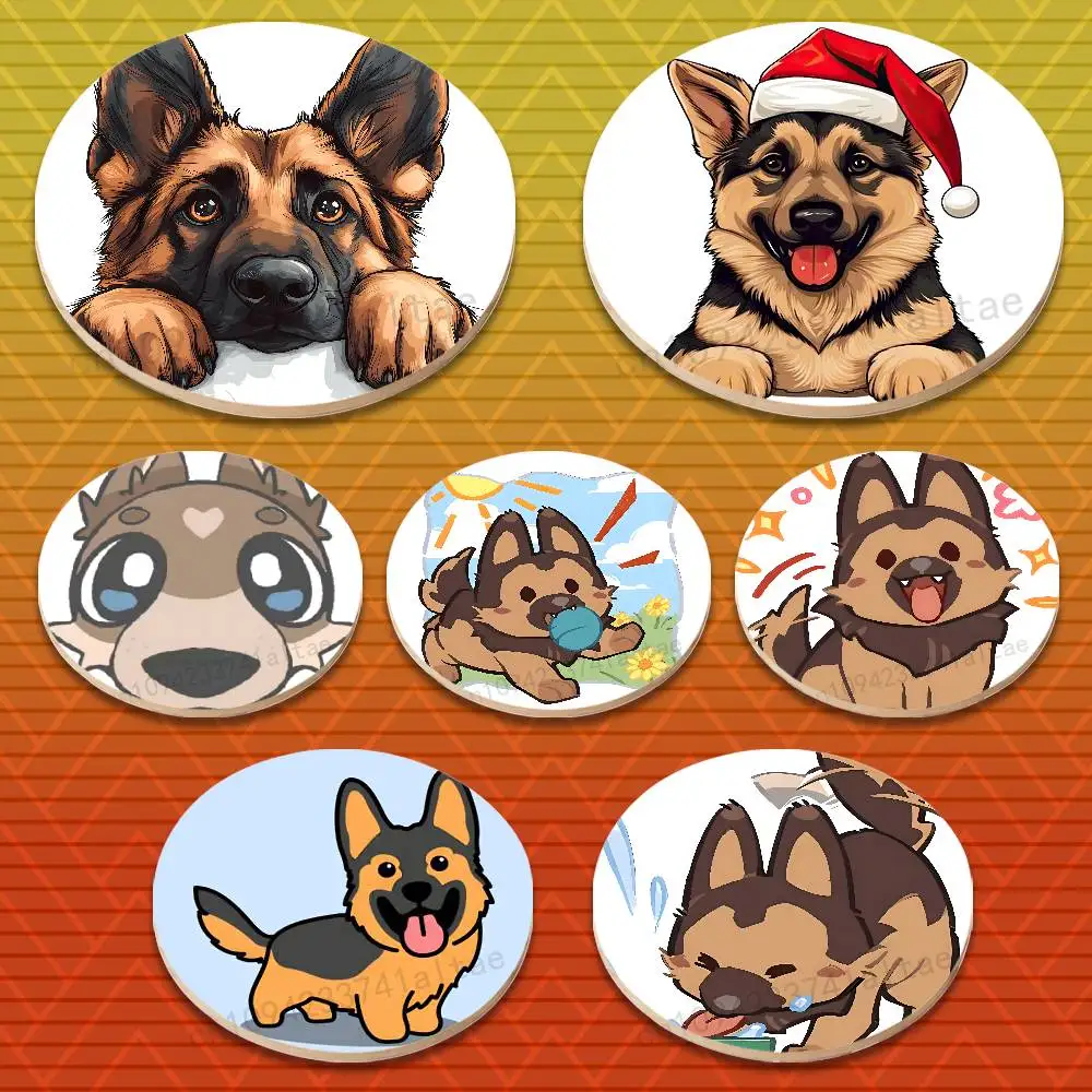 

Cute German Shepherd Emojis Round Wooden Coasters Non-Slip Suitable for Drinks Tea,Coffee Home Perfect Gift