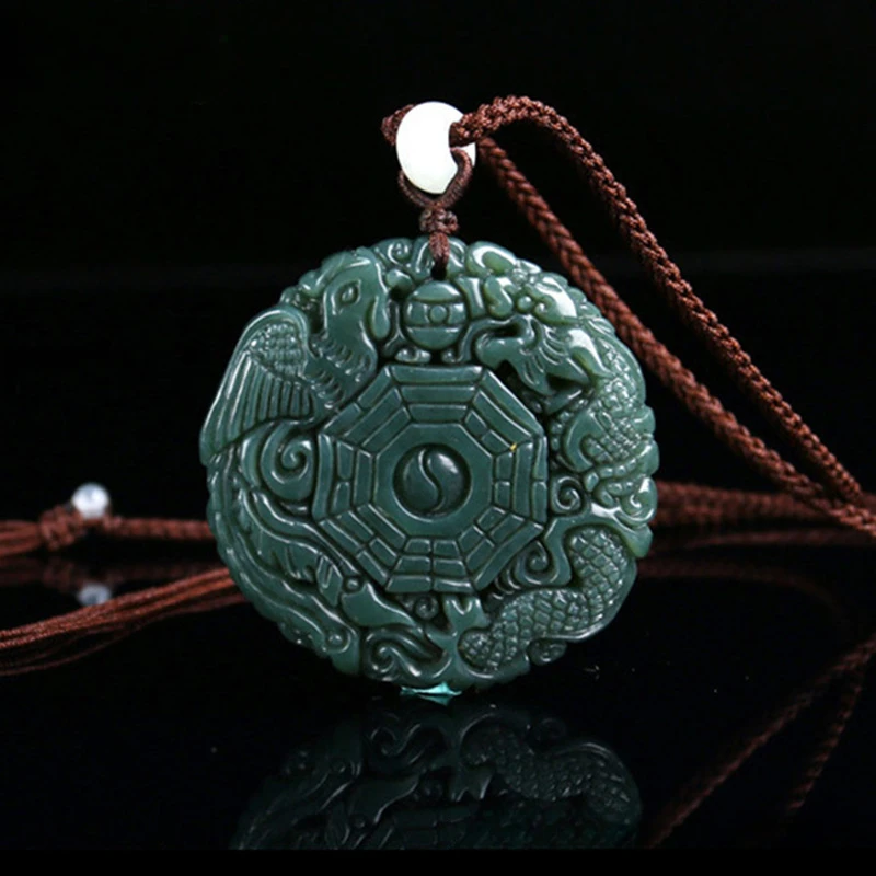 Hotan Jade Blue Jade Dragon and Phoenix Charm Couple Pendant Necklace Tai Chi Yin Yang Pair Love Jade Pendant jewelry elegant