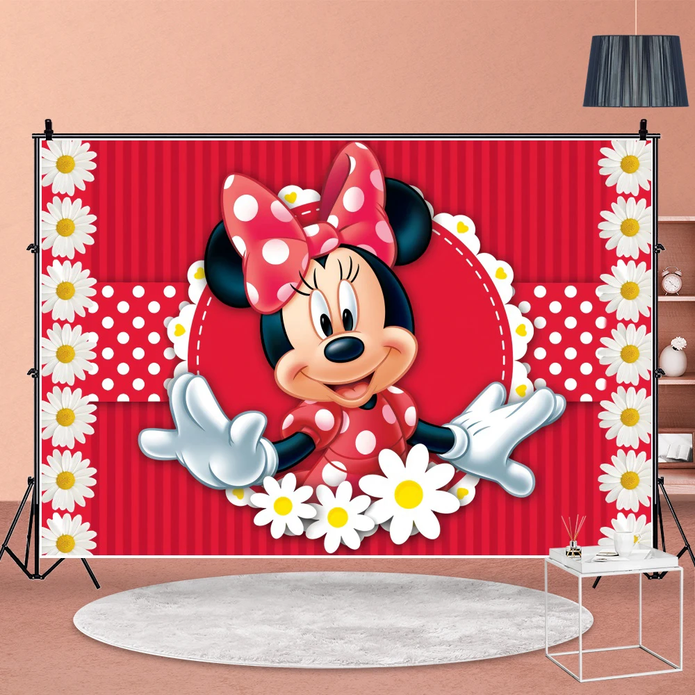 Minnie Mouse Background Photography Photo Backdrop Baby Shower Girl Birthday Party Supplies Photographic Studio Decor Customize