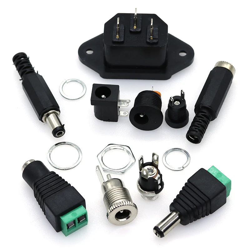 10PCS DC Power Connector pin 2.1x5.5mm Female Plug Jack + Male Plug Jack Socket Adapter PCB Mount DIY Adapter Connector 2.5X5.5