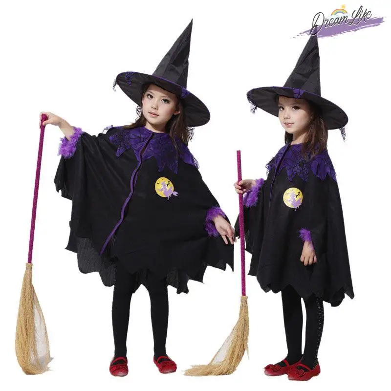 

Black Witch Costume Children's Halloween Performance Clothes Boys Girls Fancy Dress Christmas Performance Outfit Stage Costume