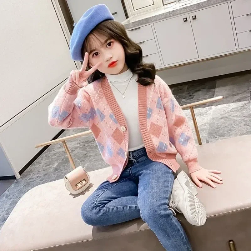 

Korean Fashion Girls Sweater Cardigan 2023 Autumn Winter New Spring Child Clothes Girl 6 7 9 10 11 12 Years Teenage Knit Sweater