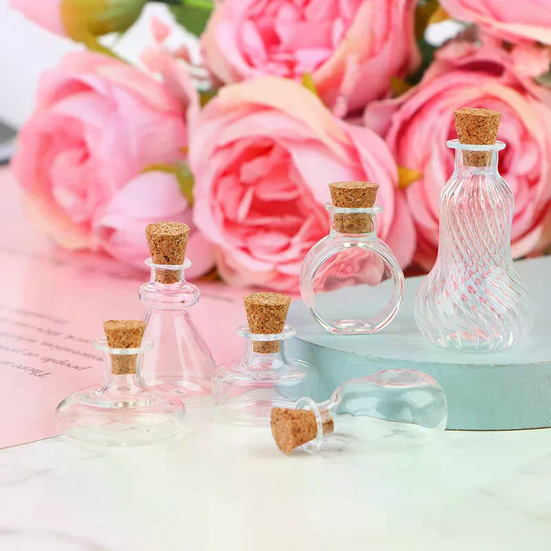 Jarrón en miniatura para casa de muñecas, botella de vidrio, botella de deseos, botella de almacenamiento con jarrón de corcho, tarro de dulces, modelo de decoración para casa de muñecas, 1:12