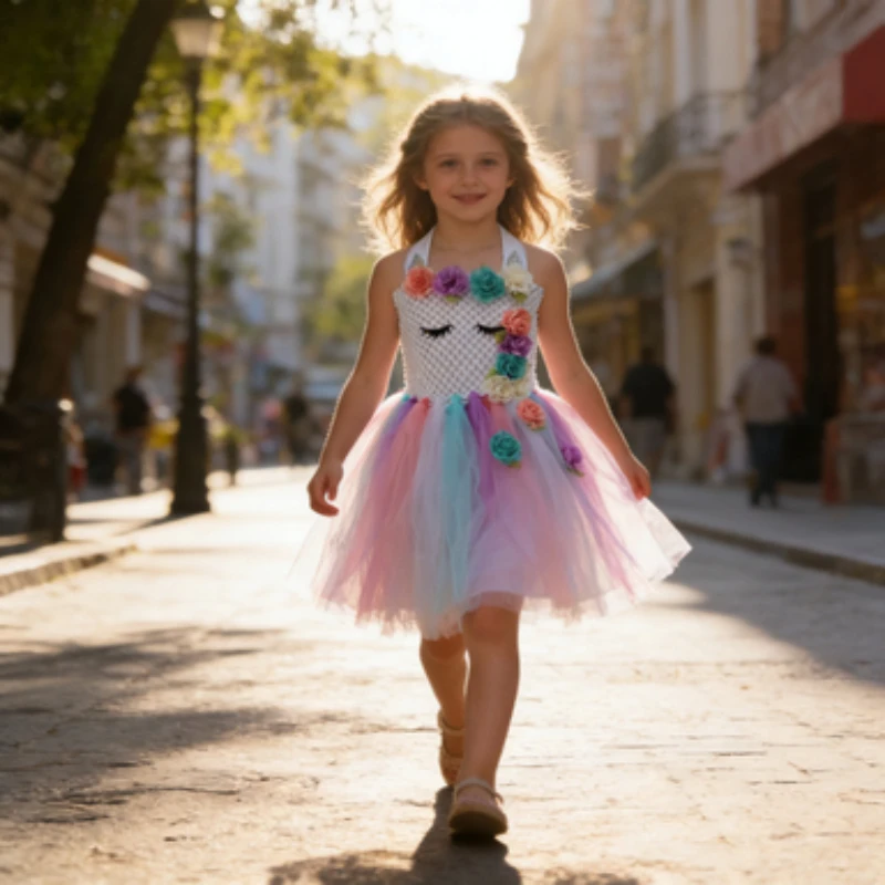 American Style Kids Tutu Dress, Unicorn Tulle Princess Dress, Children Birthday Party Gown, Halloween & Christmas Clothes