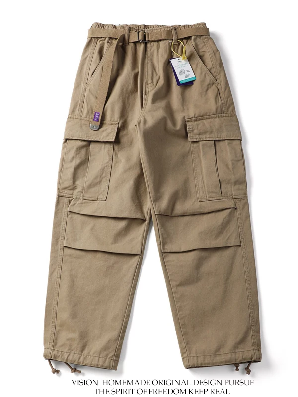 

Винтажные мужские рабочие брюки из плотного хлопка, свободные повседневные штаны с прямым кроем и множеством карманов, средняя посадка на талии