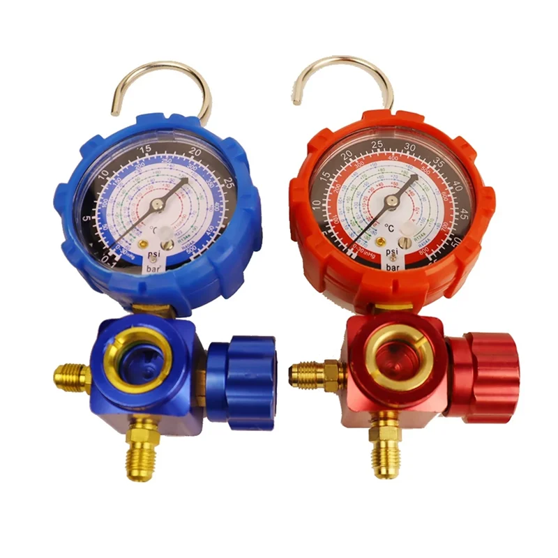 Abji-medidor de ar condicionado para r410a r22 r134a r404a refrigerantes coletor manômetro válvula com espelho visual