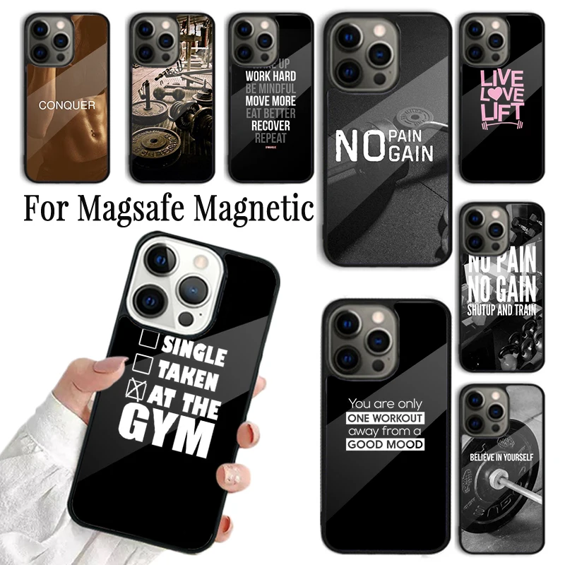 Phone Case For iPhone 16 15 14 13 12 11 Pro Max Plus Magsafe Magnetic Wireless Charging Cover Motivational Gym Fitness Quotes