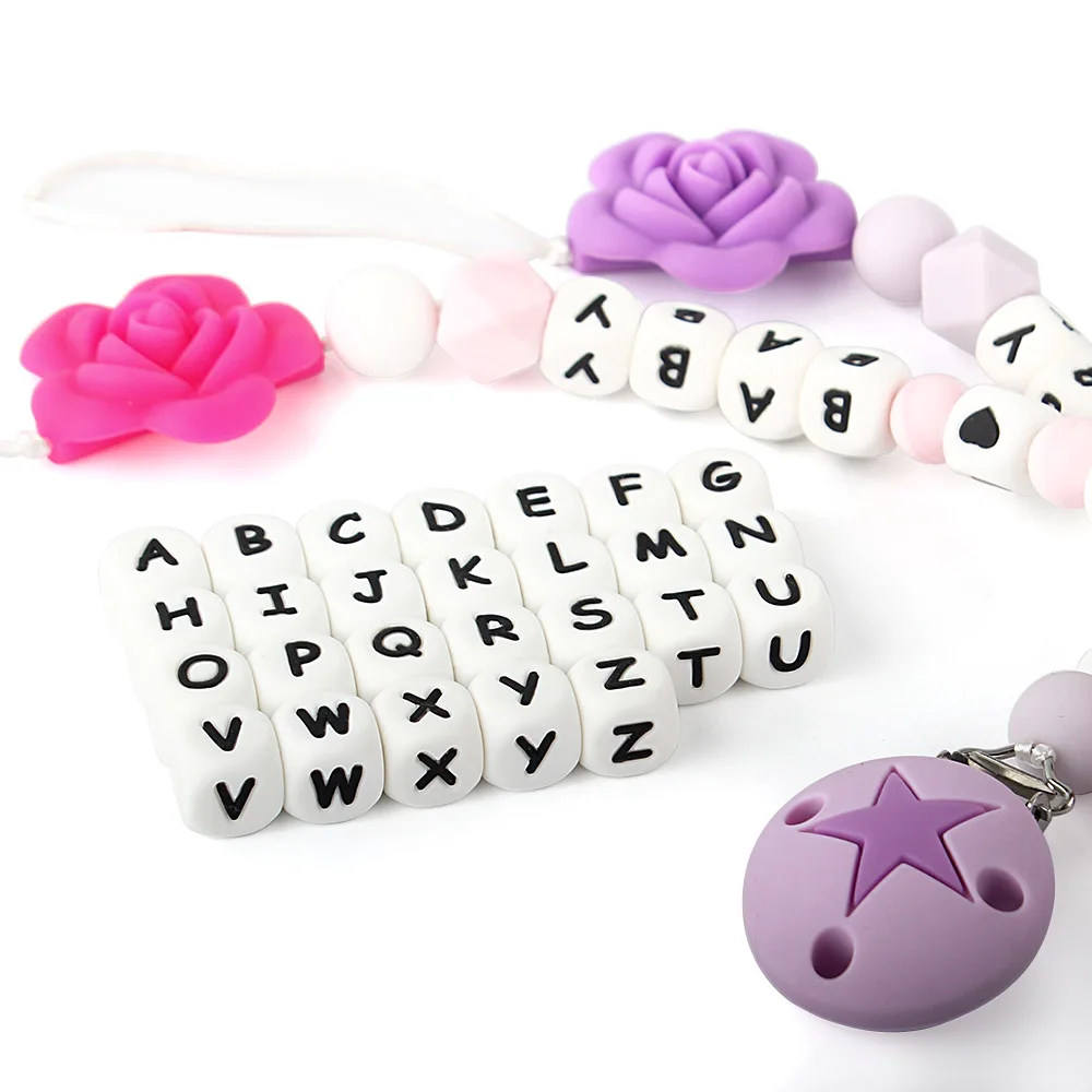 10/50/100/500/1000pcs 12mm Letters Silicone Beads English Alphabet Beads for Jewelry Making DIY Necklaces Beaded Pen Accessories