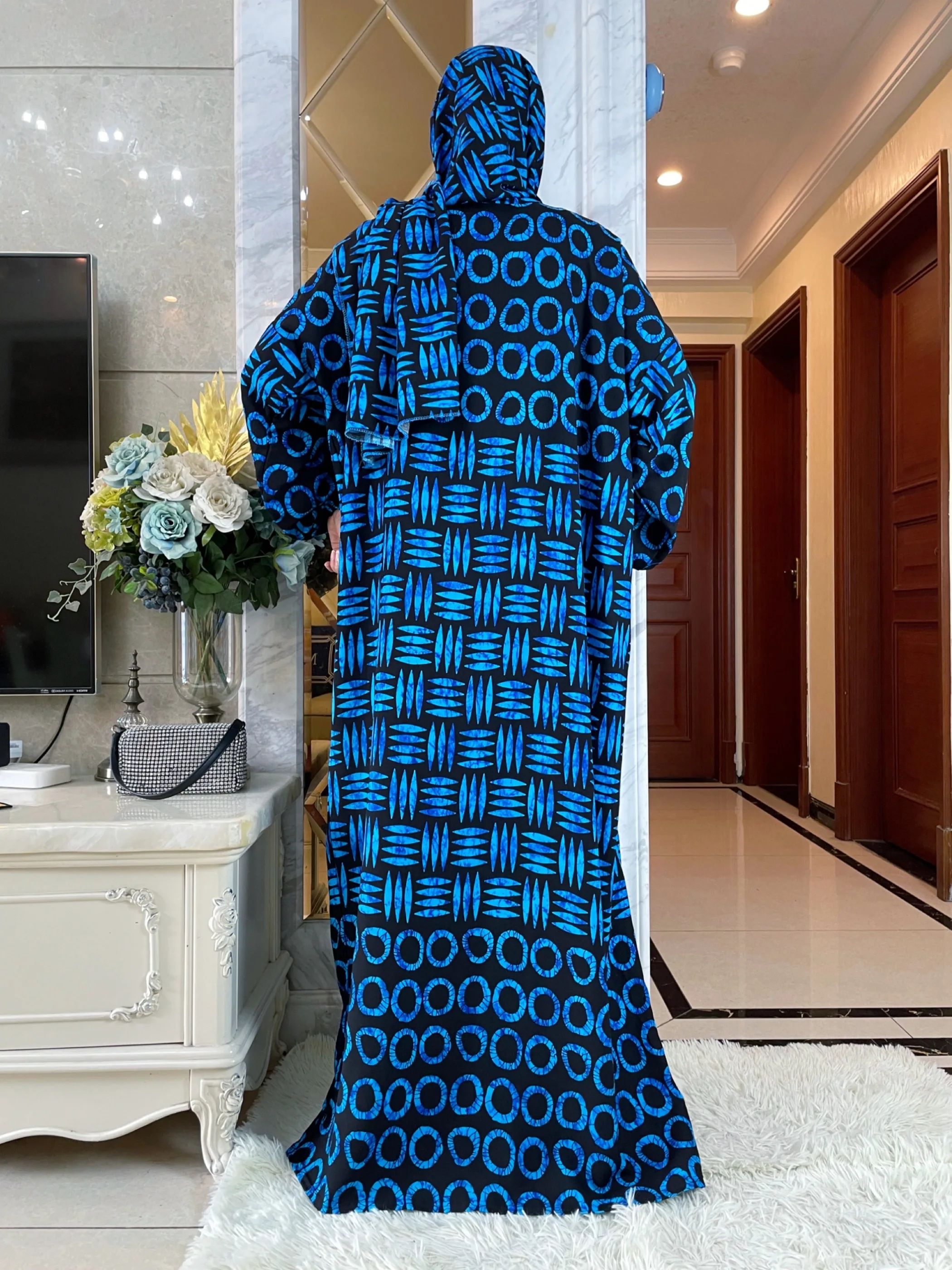 2024 New Muslim Cotton Lady\'s Abayas Ramadan Prayer Garment Dubai Turkey Middle East Femme Robe Loose African Dress Turban Joint