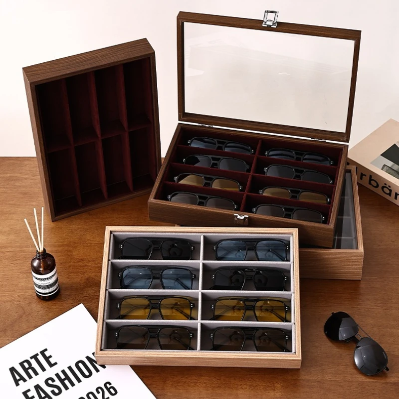 

Solid Wood 8-grids Glasses Storage Box High-end Spot Walnut Sunglasses Optical Store Storage Display Plate Stall