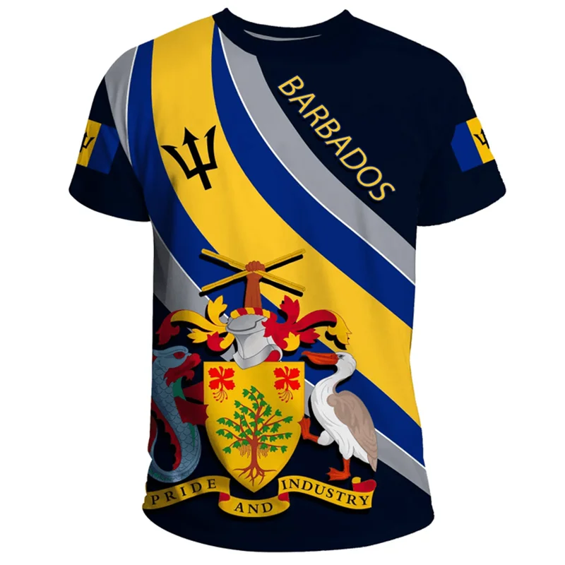 3D Barbados Ethnic Flag Map Print T Shirt Barbados Coat Of Arms Graphic Tee Shirt Fashion Streetwear Short Sleeves Mens Clothing image 5