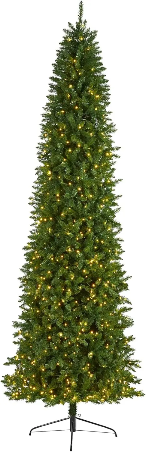 10Ft. Slim Green Mountain Pine Artificial Christmas Tree With 800 Clear Led Lights